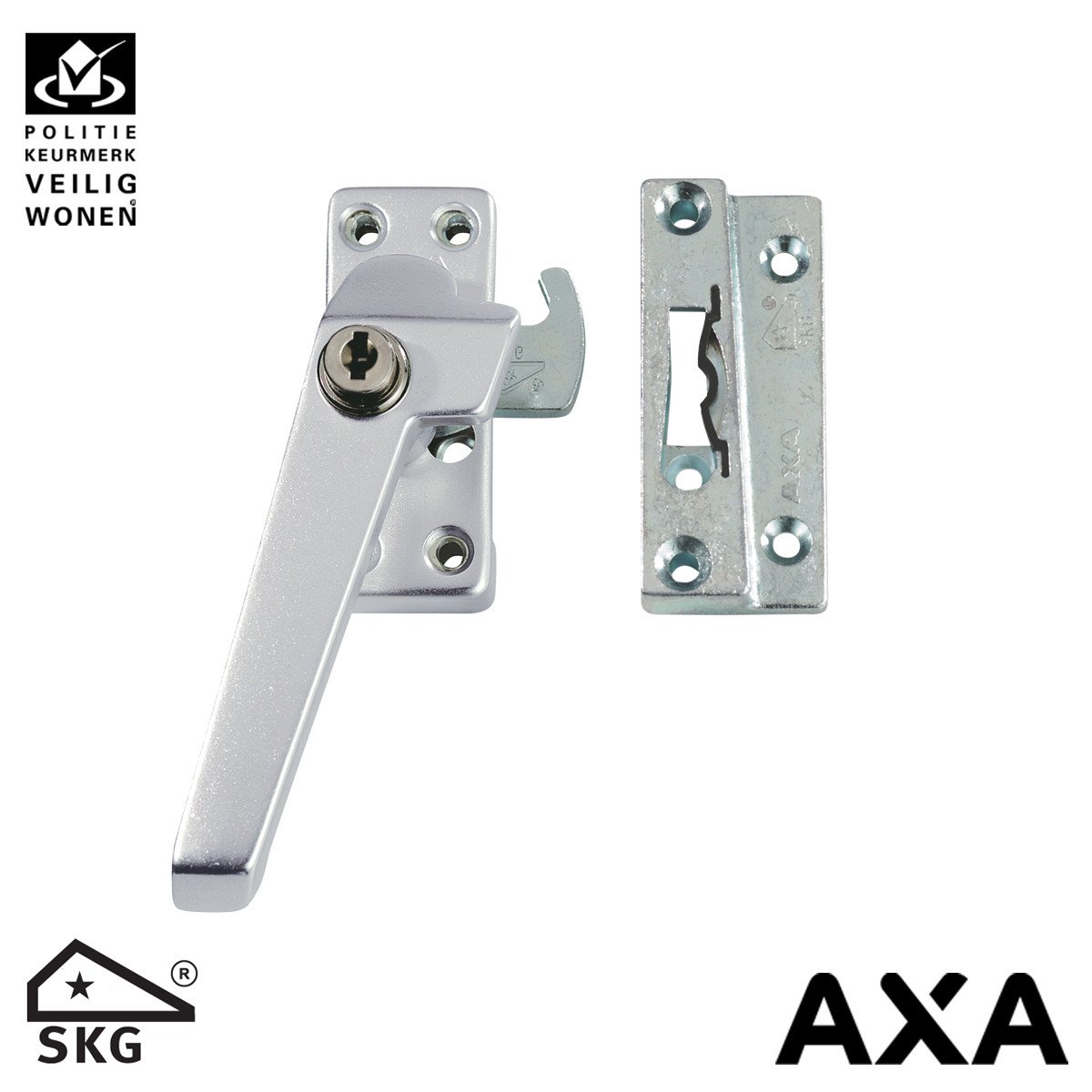AXA Fensterverschluß 3319 mit Ventilationsnocke en Zylinderslot links Alu SKG*