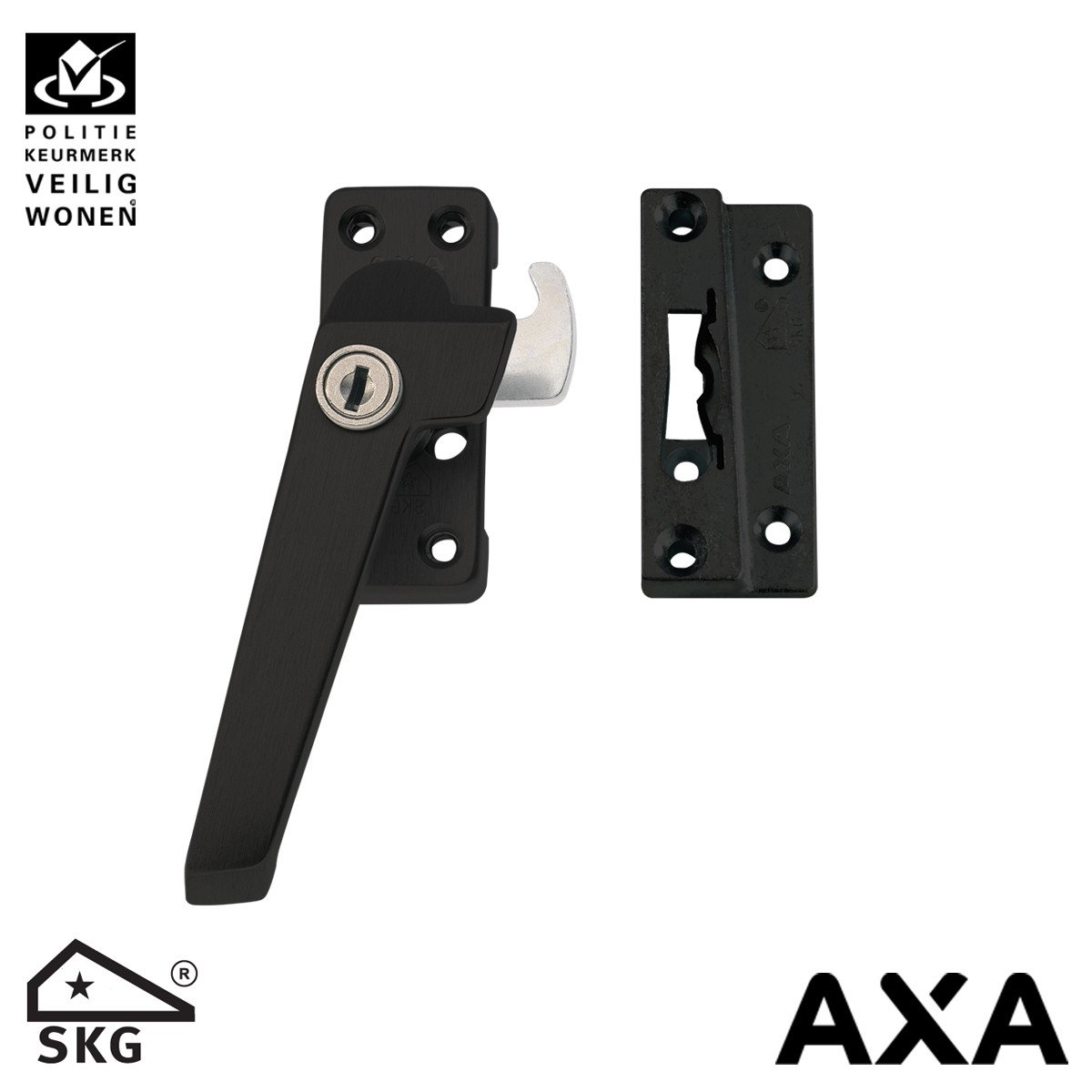 AXA Fensterverschluß 3319 mit Ventilationsnocke en Zylinderslot links Schwarz SKG*