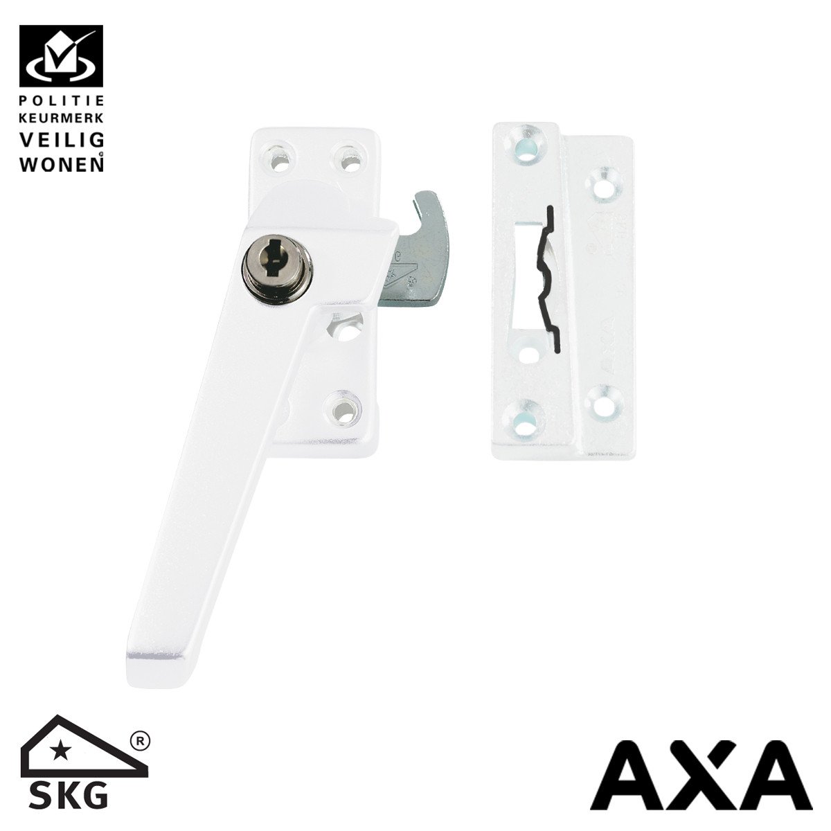 AXA Fensterverschluß 3319 mit Ventilationsnocke en Zylinderslot links Weiss SKG*