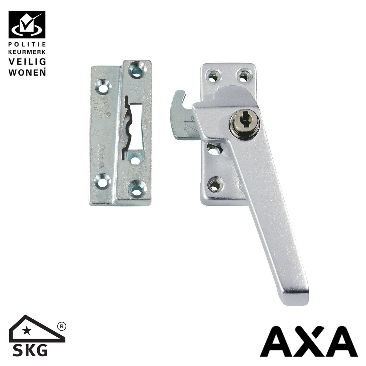 AXA Fensterverschluß 3319 mit Ventilationsnocke en Zylinderslot rechts Alu SKG*