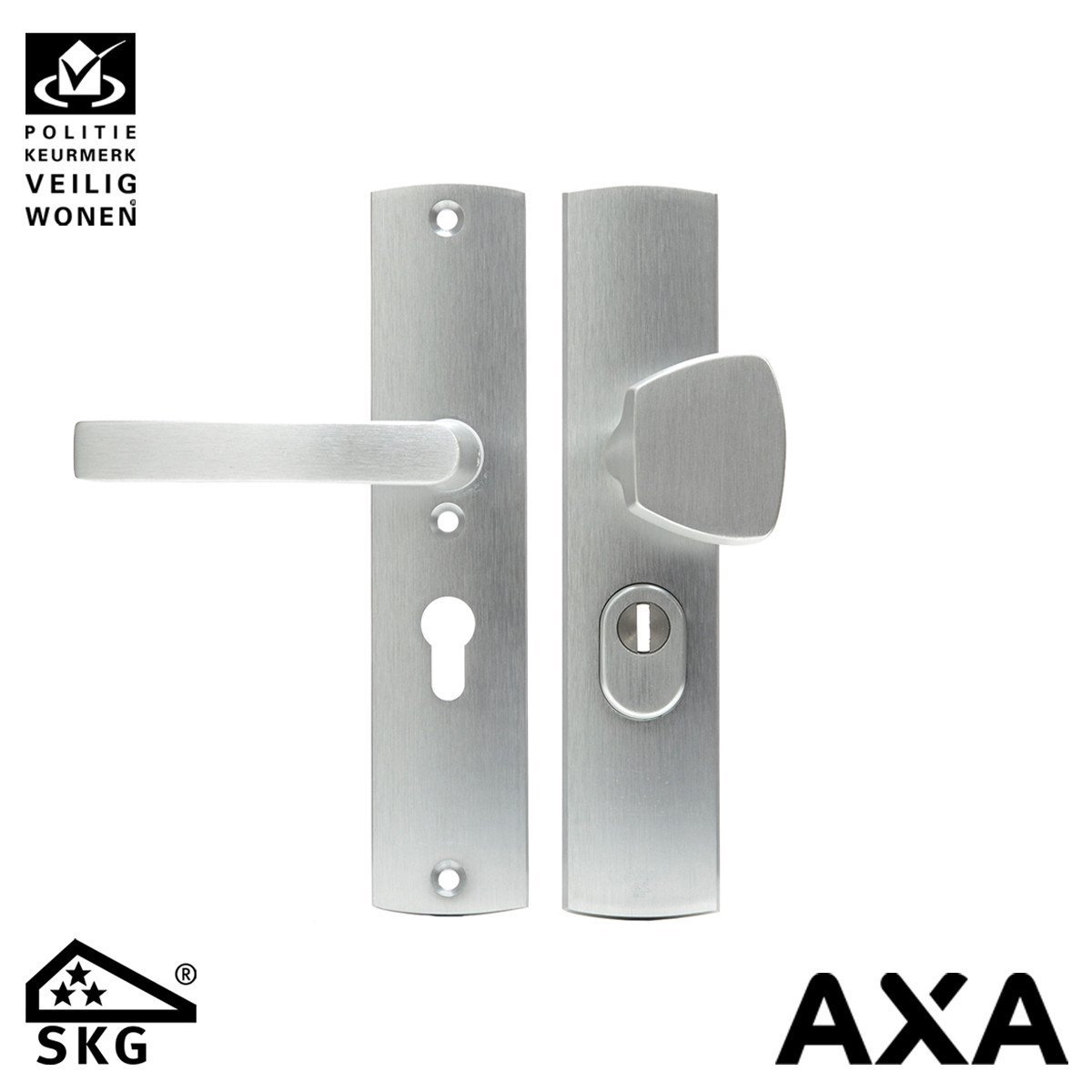 AXA Sicherheits Türbeschlag Curve Plus Knopf-Griff pc55 geschliffen Alu SKG***