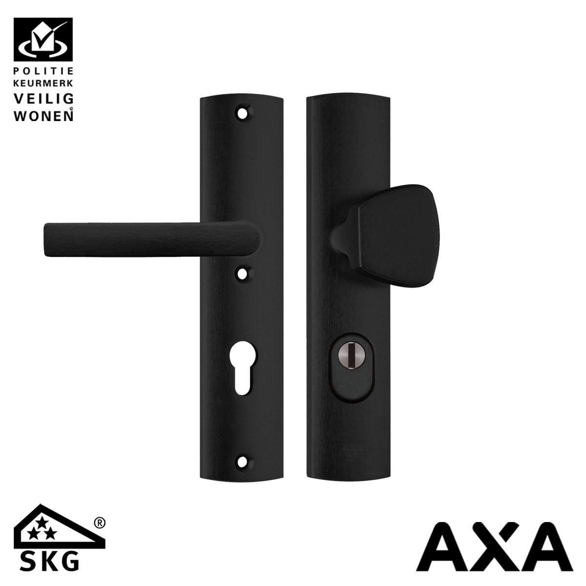 AXA Sicherheits Türbeschlag Curve Plus Knopf-Griff pc72 geschliffen Schwarz SKG***