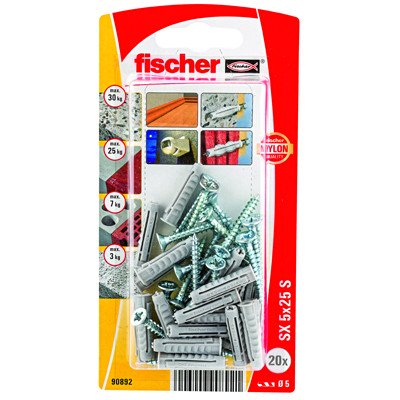 fischer Dübel SX 5 mit Schrauben 3,5x35mm 20 Stück