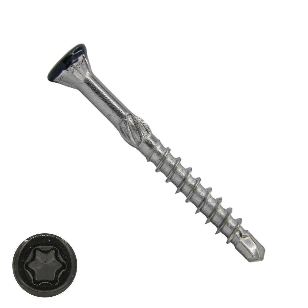 Holzbauschrauben CSK mit Bohrspitze 4,0x50/30mm Edelstahl C1 Schwarz RAL9005 Fräskopf TORX-15 200 Stück