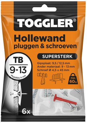 Toggler Hohlraumdübel mit Schrauben TB 9-13mm 6 Stück