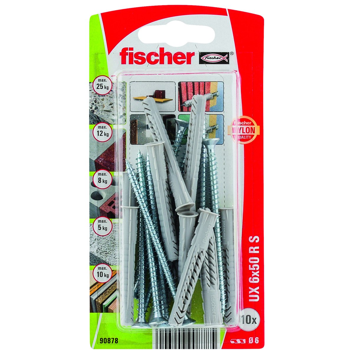 Universaldübel UX 6x50 R S mit Kragen mit Schrauben 4,5x60mm 10 Stück