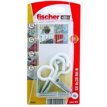 fischer Dübel SX 6x30 RH N mit Weiße Rundhaken 4x65mm 4 Stück
