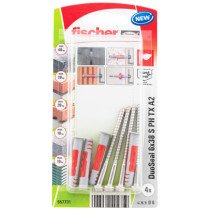 fischer DuoSeal Dübel 6x38 S PH mit Edelstahl A2 TX Linsenkopfschrauben 4 Stück