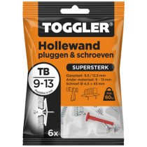 Toggler Hohlraumdübel mit Schrauben TB 9-13mm 6 Stück